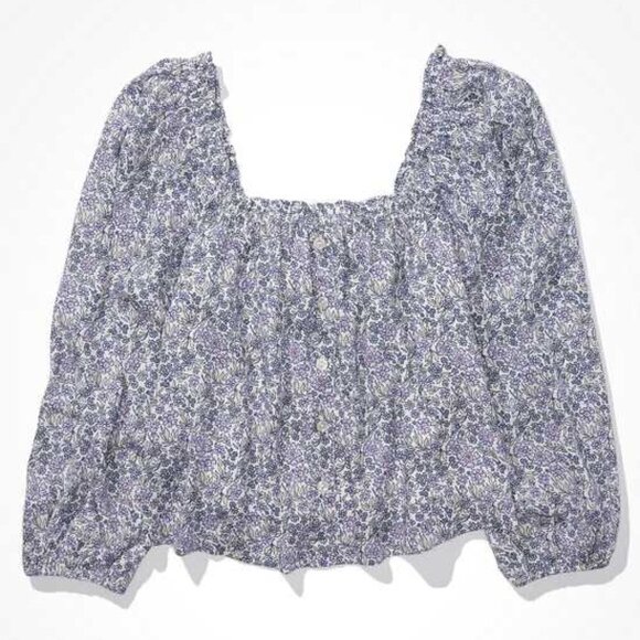 American Eagle Puff-Sleeve Button-Up Floral XS - Picture 2 of 10